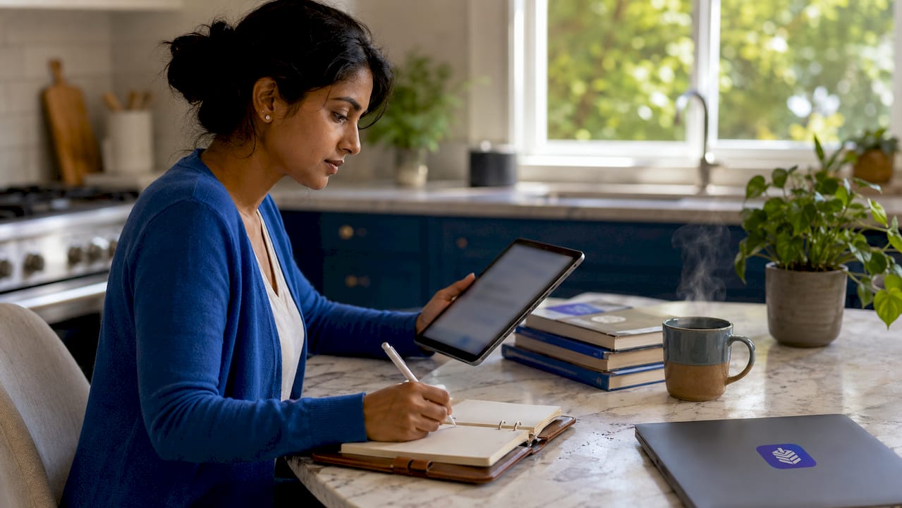 Woman analyzing SEO audit on tablet