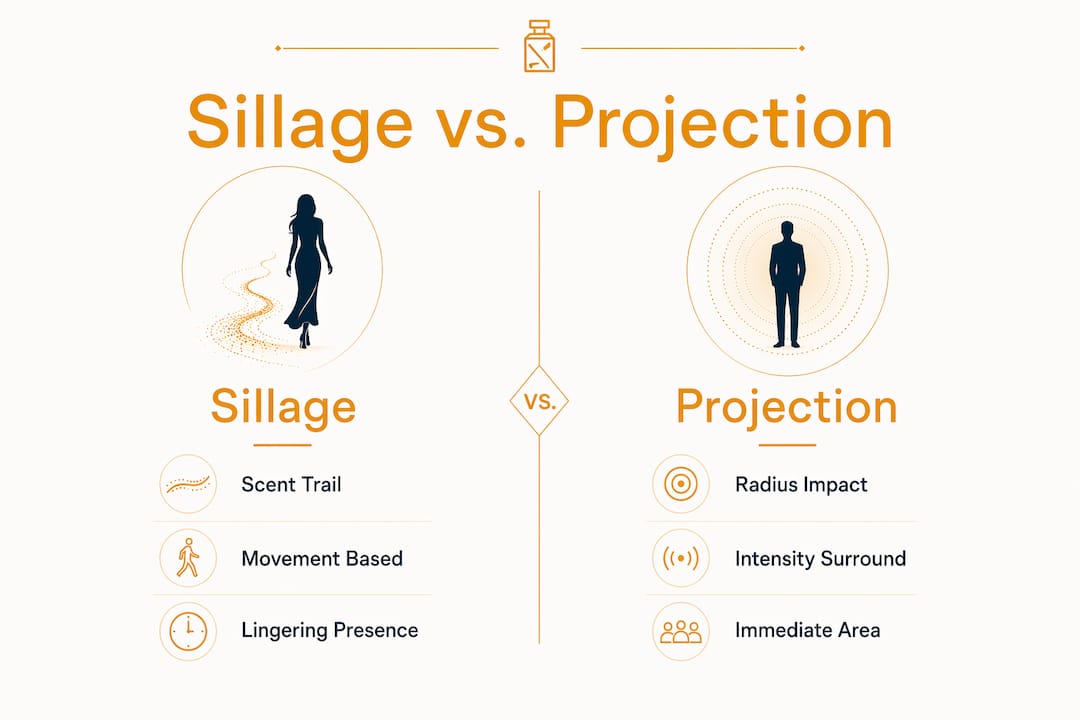 Infographic comparing perfume sillage and projection