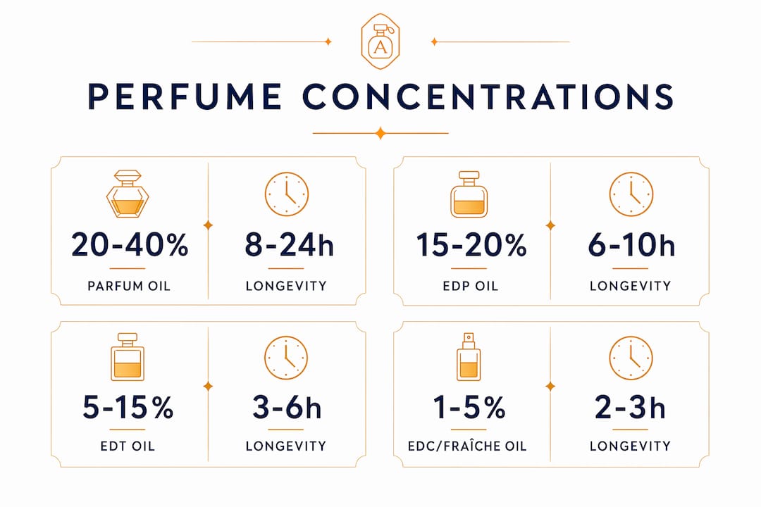 Infographic comparing perfume concentrations and longevity