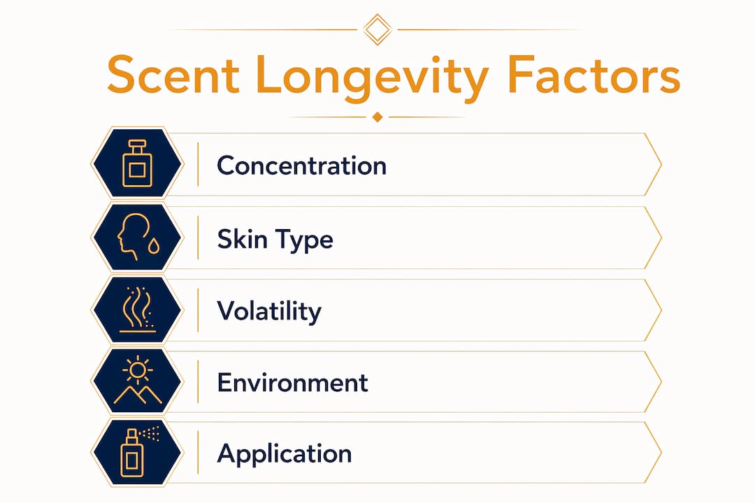 Infographic illustrating factors influencing scent longevity