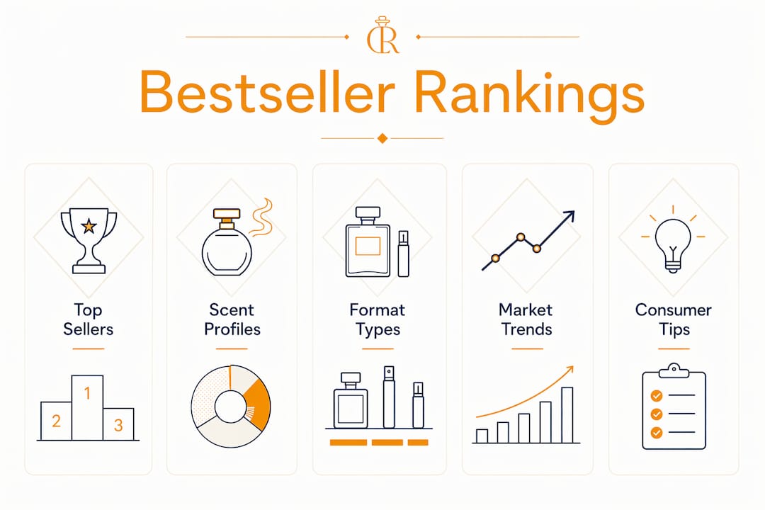 Infographic illustrating fragrance bestseller list key components