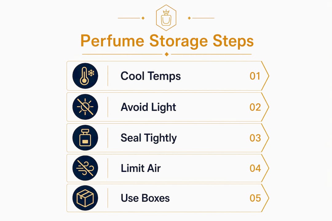 Infographic showing steps to store perfume properly