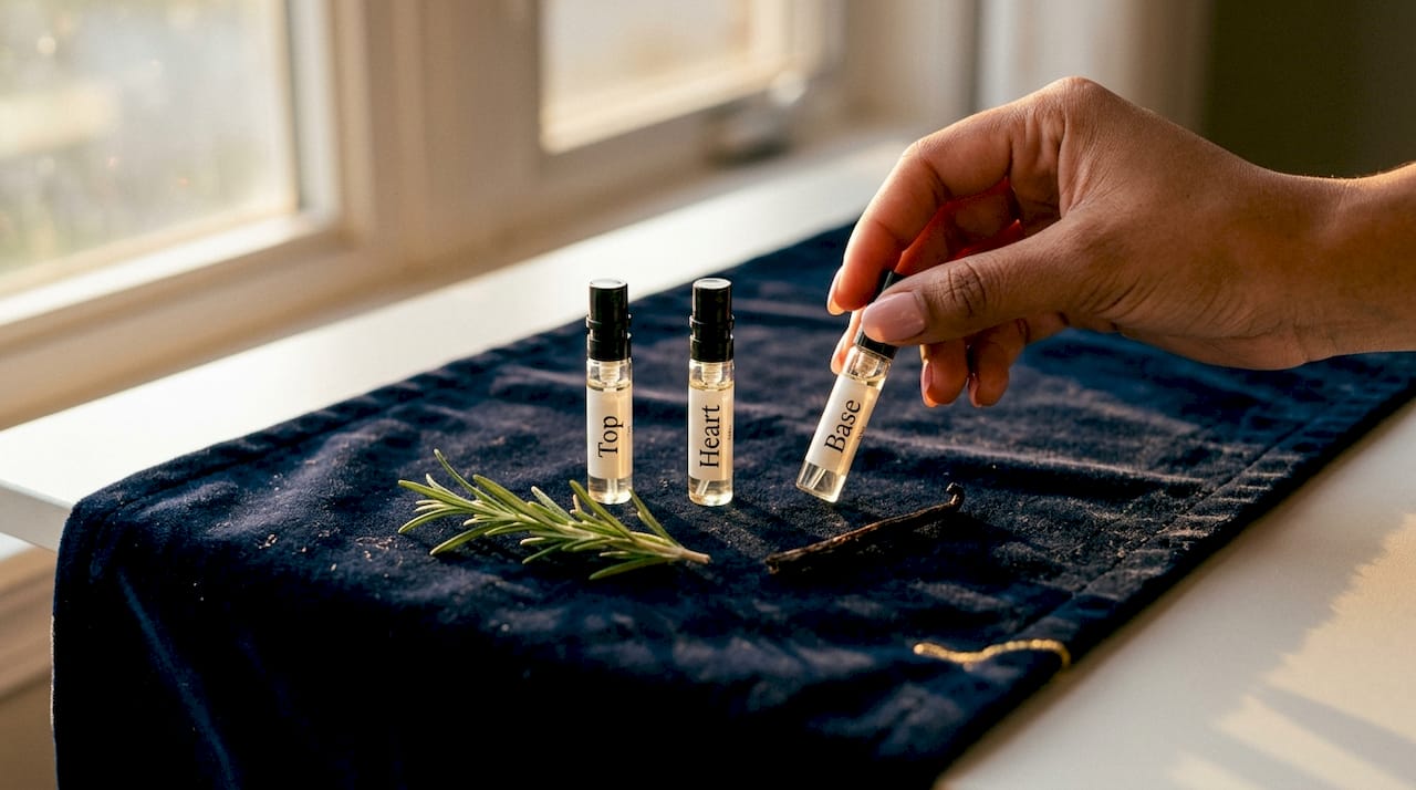 Perfume vials representing fragrance pyramid
