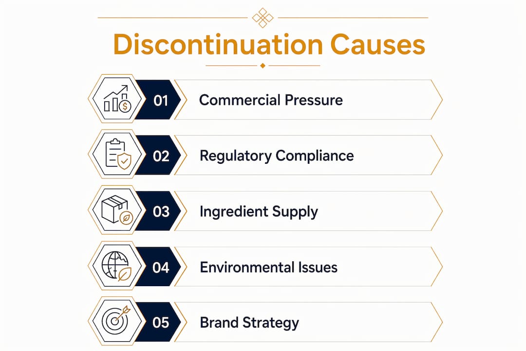 Infographic illustrating key fragrance discontinuation causes