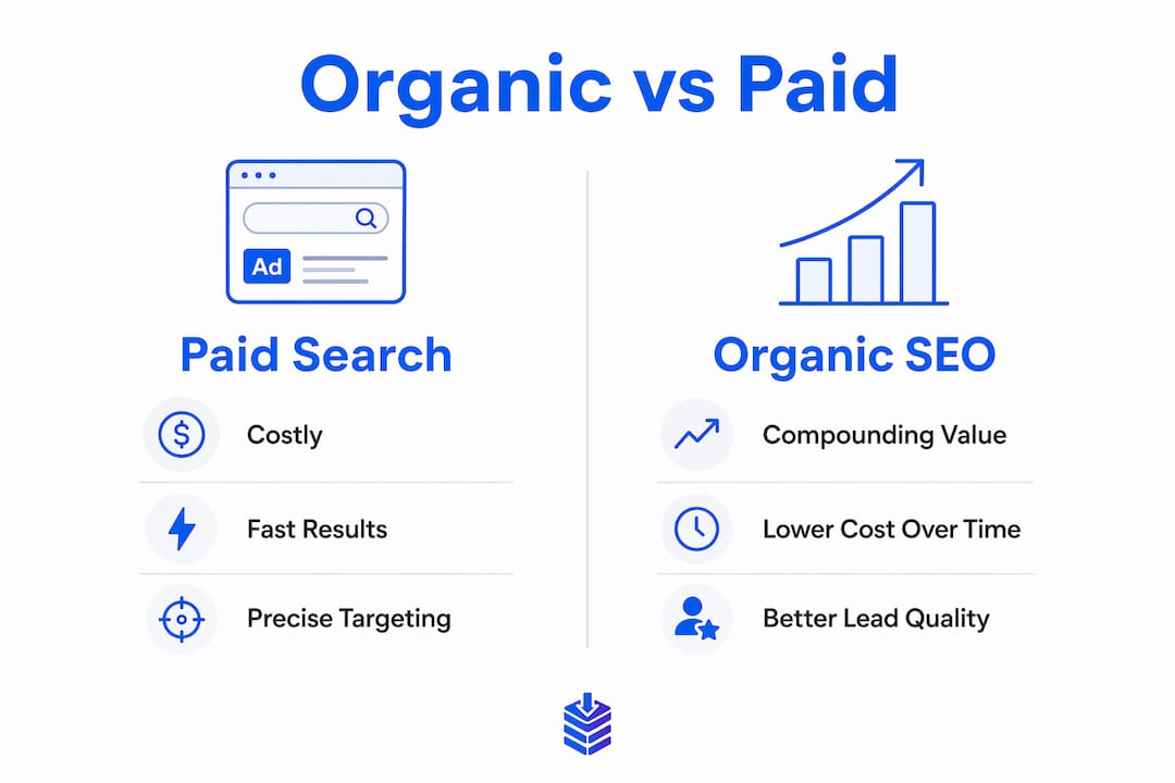 Infographic comparing organic search and paid ads