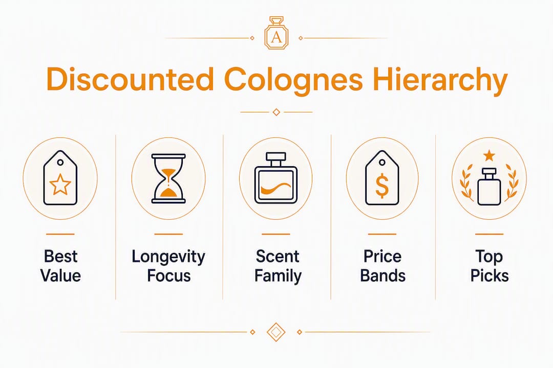 Infographic showing hierarchy of discounted colognes factors