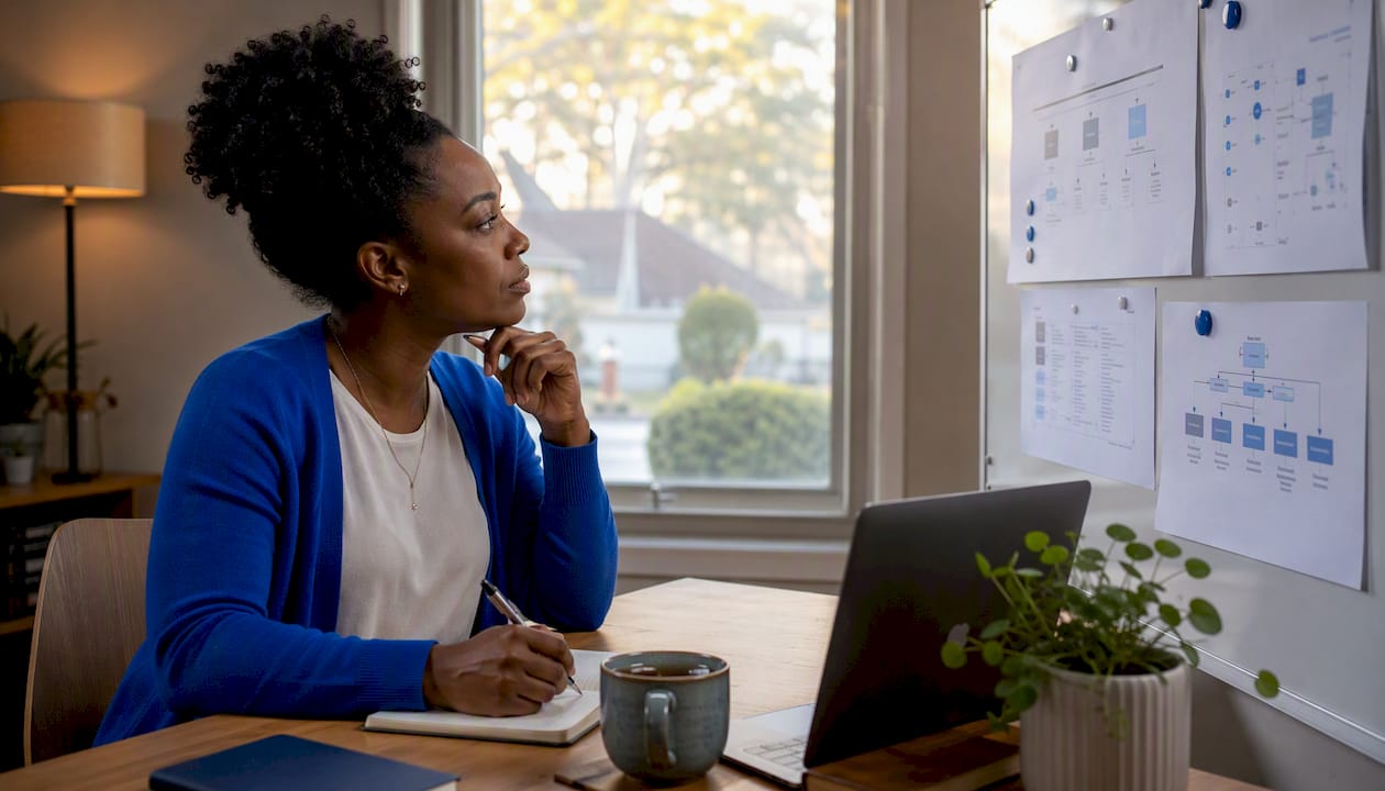 Small businesswoman reviewing schema types charts