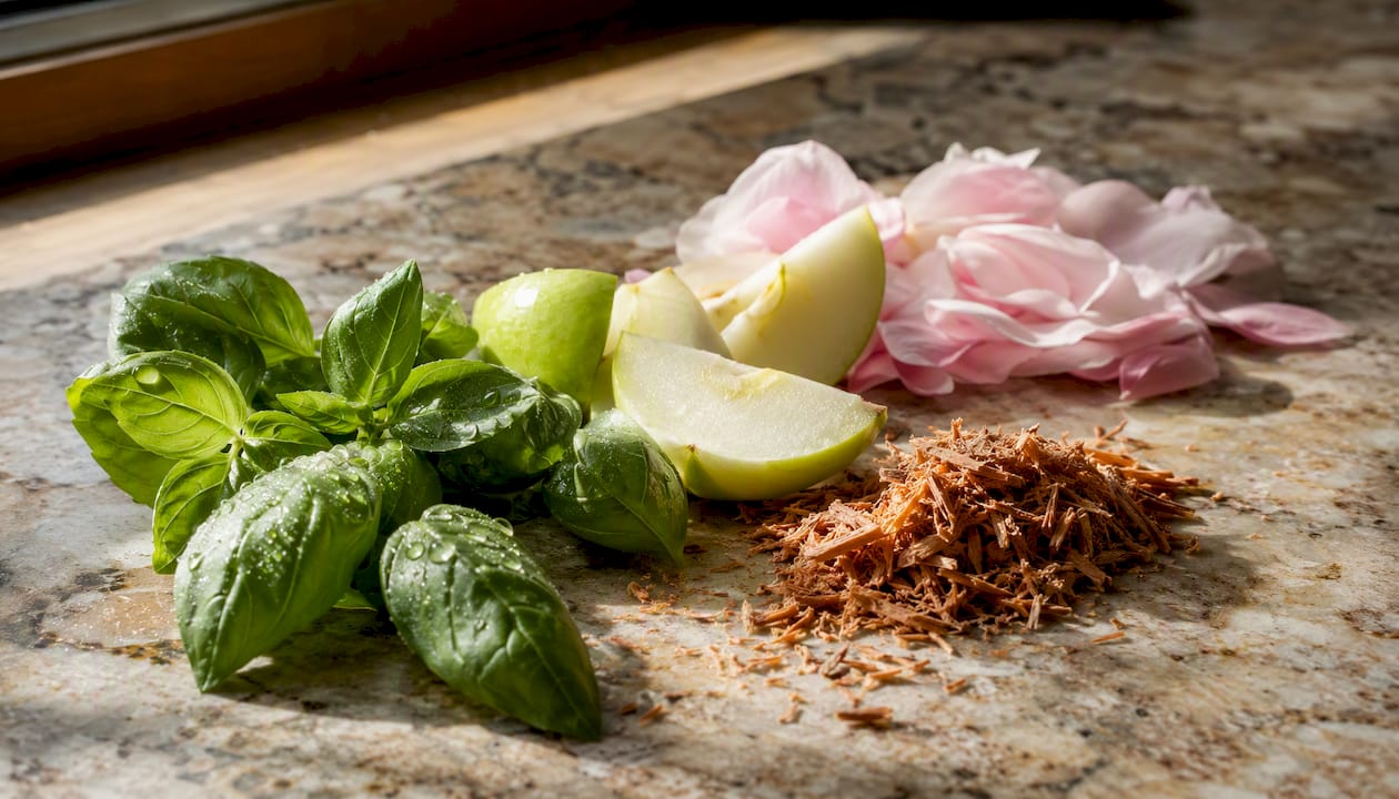 Close-ups of natural perfume ingredients