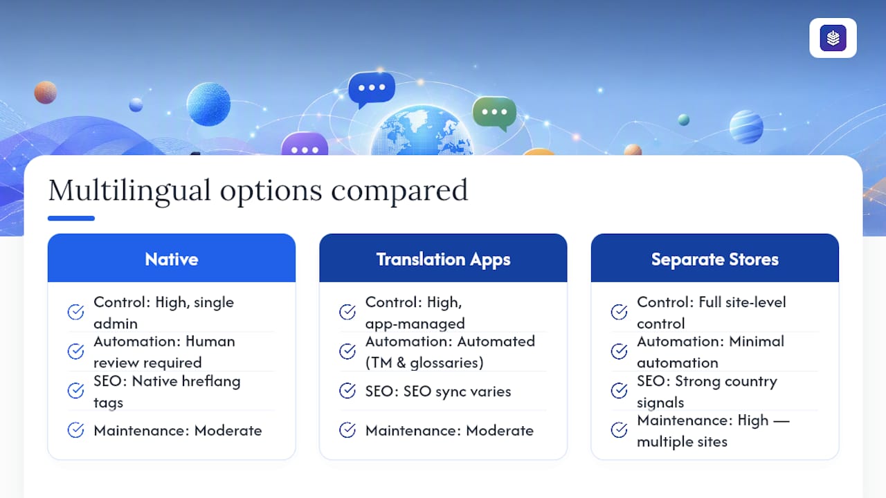 Diagram comparing Shopify multilingual options
