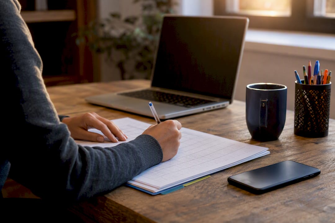 Hands working on multilingual SEO spreadsheet