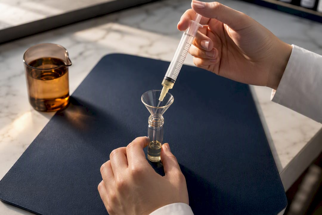 Measuring fragrance into a small decant vial