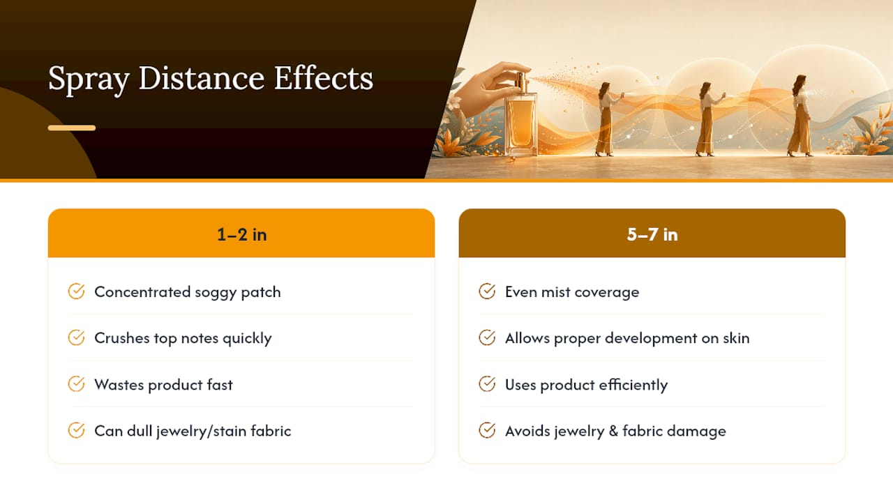 Recommended versus too-close perfume spray distance