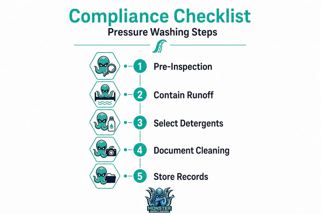 Infographic showing steps for washing compliance