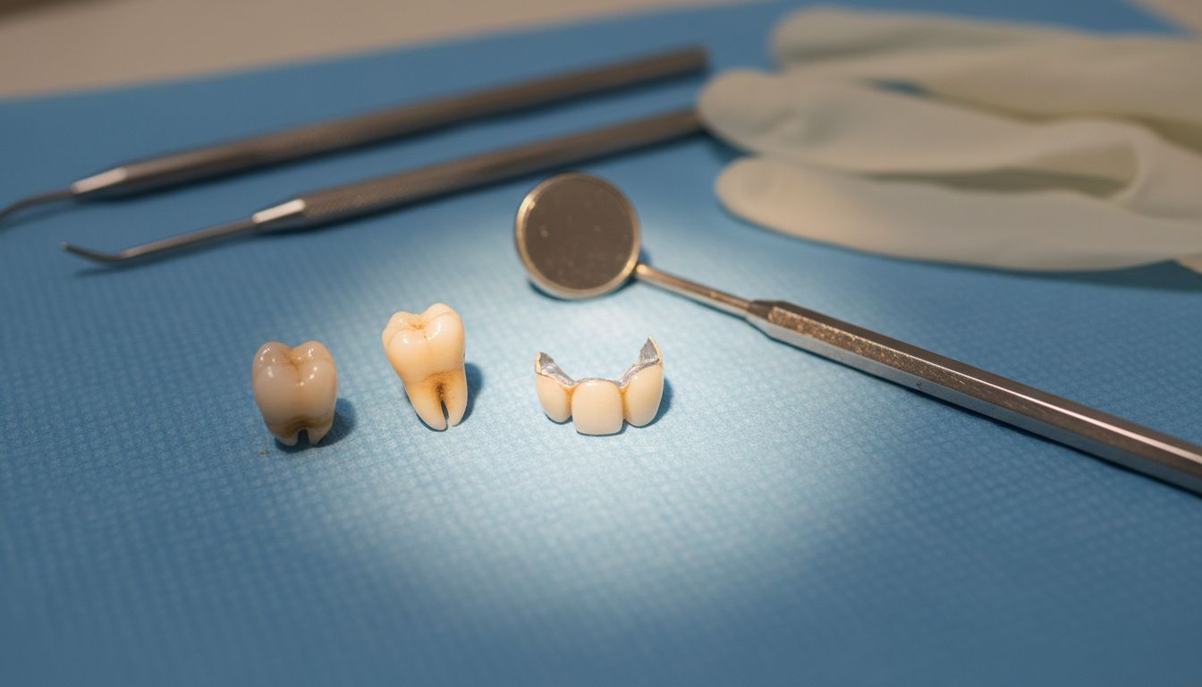 Nahaufnahme einer Keramikkrone im Mund, eingebettet zwischen natürlichen Zähnen.