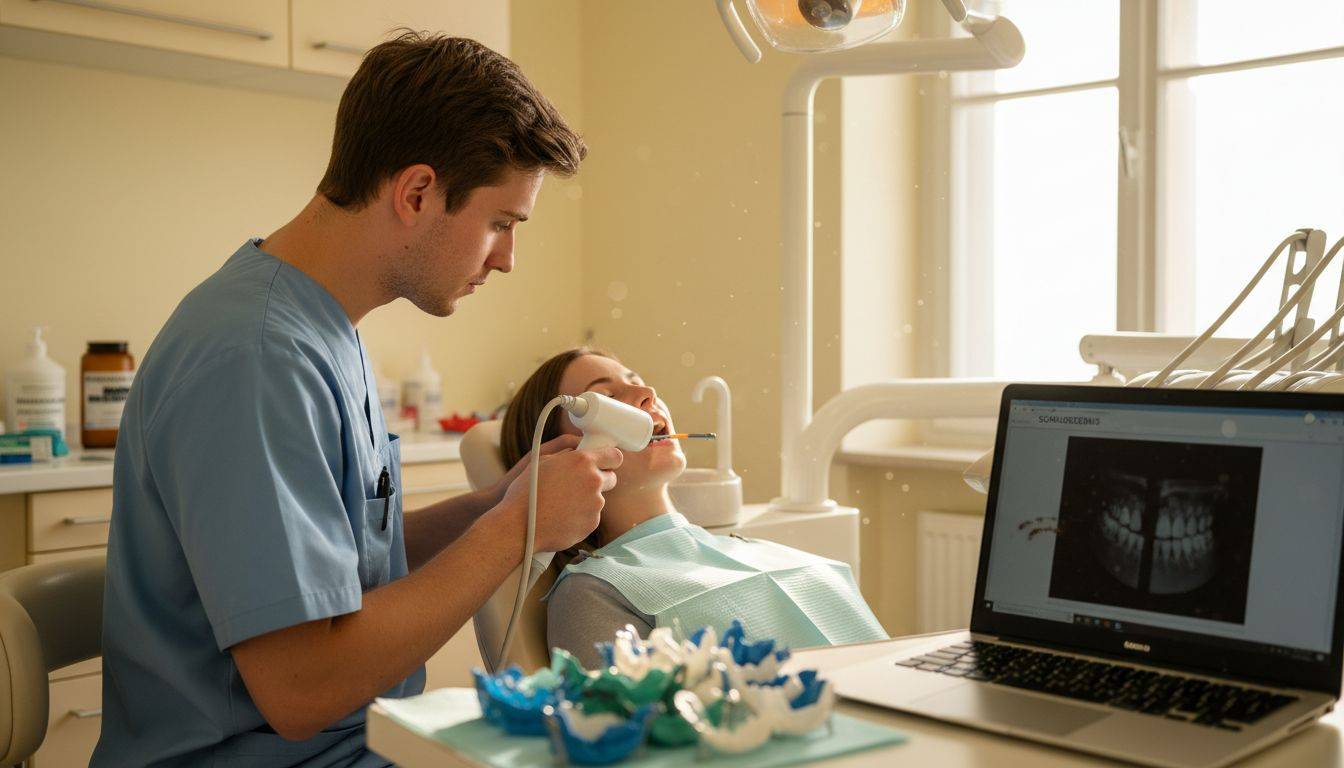 Zahnarzt führt einen 3D-Scan des Gebisses durch.