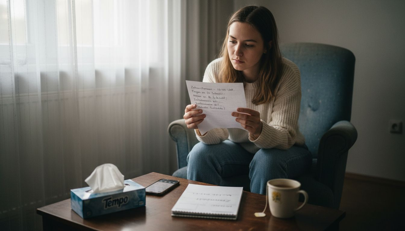 Ein Patient bereitet sich zuhause auf seinen Zahnarzttermin vor.