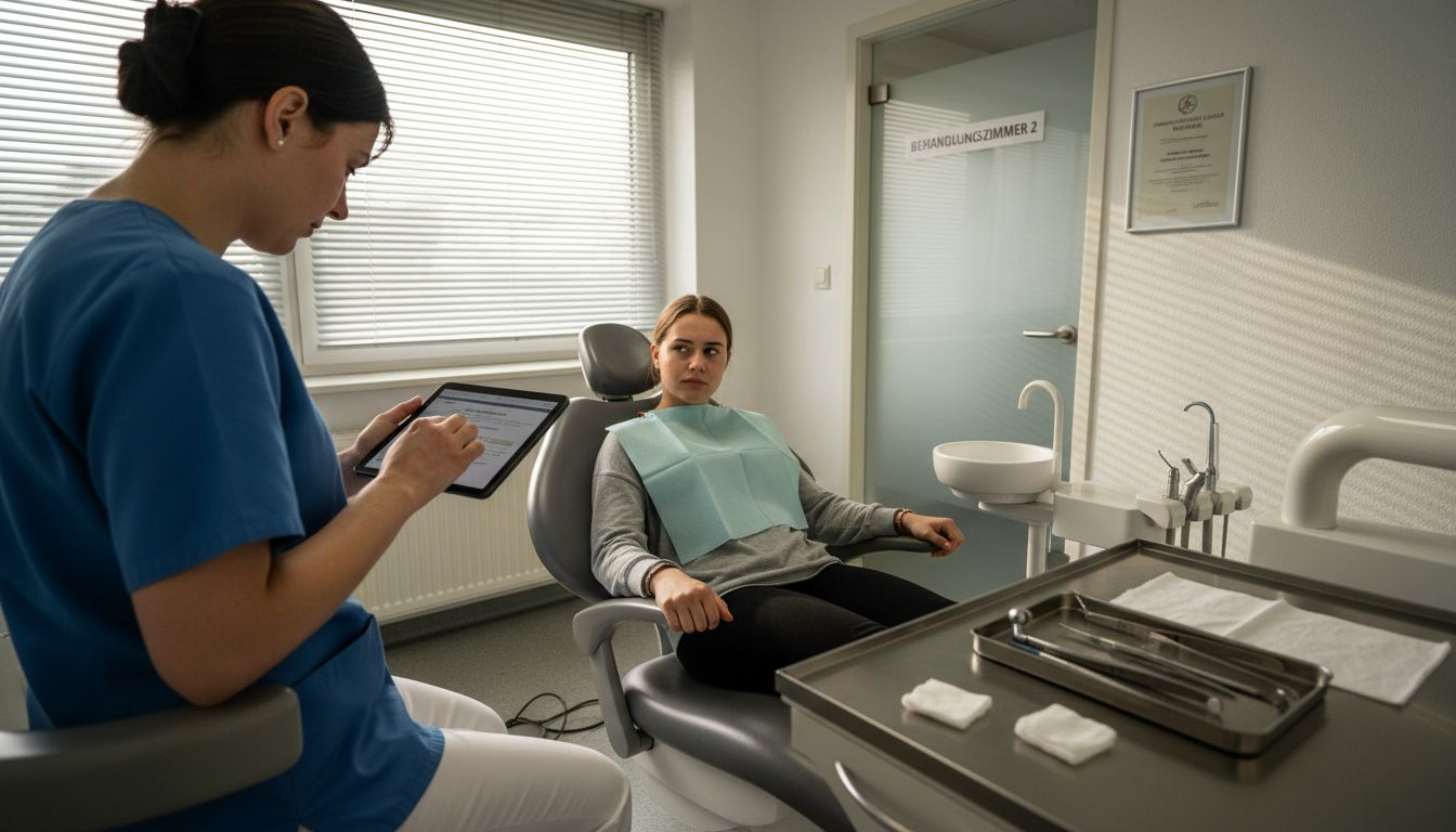 Ein Patient bereitet sich auf eine zahnärztliche Behandlung vor.