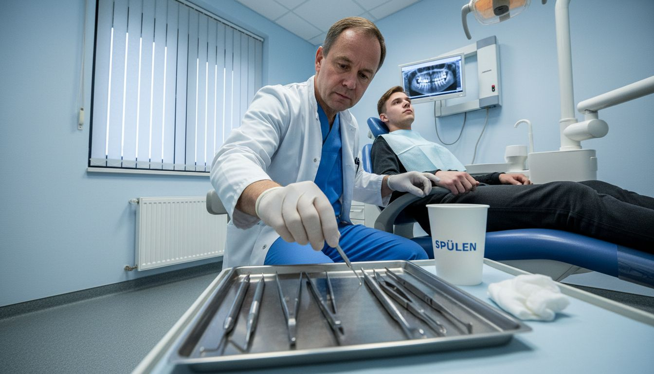 Der Patient fühlt sich im Behandlungsstuhl sichtlich unwohl.