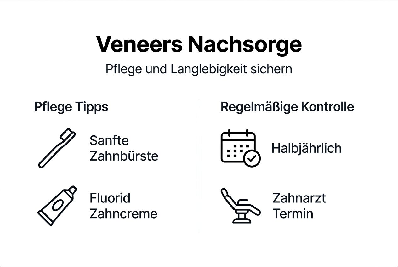 Infografik: So pflegen Sie Ihre Veneers richtig – Tipps zur Nachsorge und dauerhaften Zahngesundheit