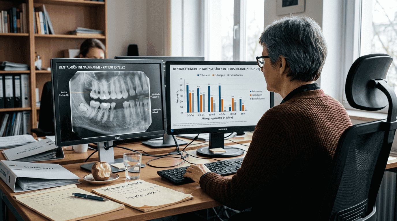 Eine Wissenschaftlerin wertet aktuelle Statistiken zur Zahngesundheit in Leipzig aus.