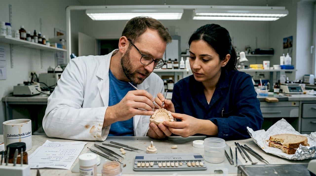 Zahntechniker fertigen Veneers und keramische Kronen an