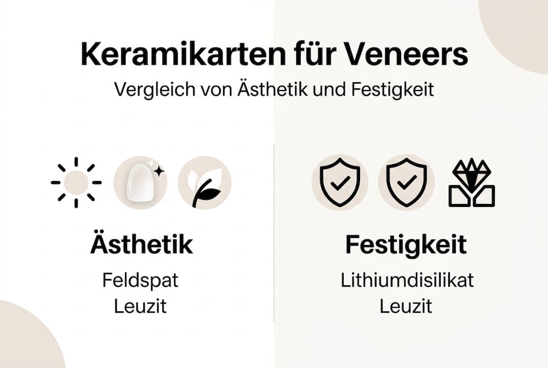 Infografik: Keramikarten im Überblick – welcher Werkstoff eignet sich am besten für Veneers?