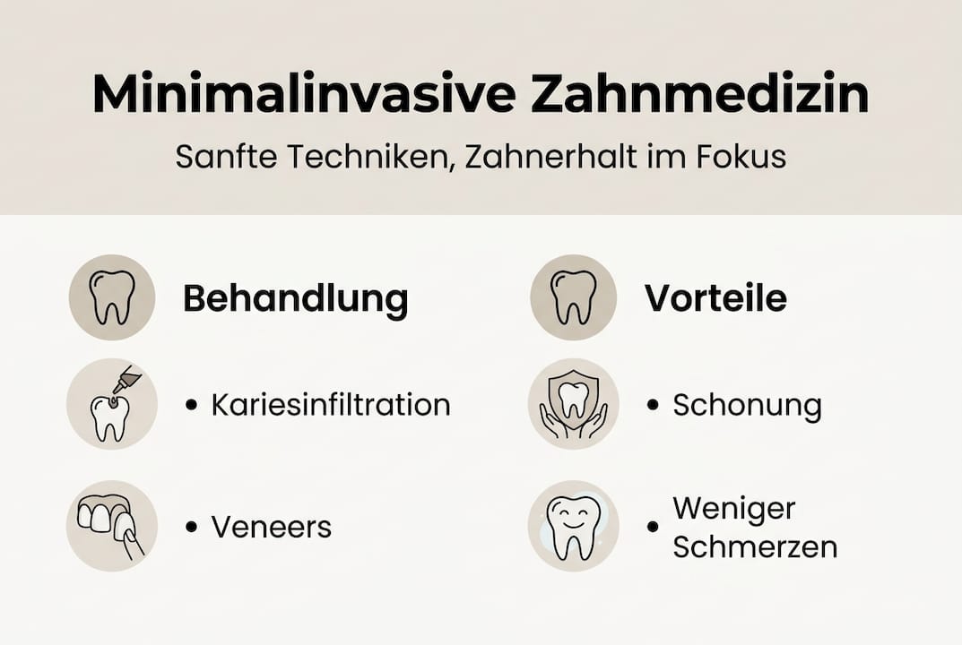 Übersichtsgrafik: Schonende Zahnbehandlungen und ihre Vorteile auf einen Blick
