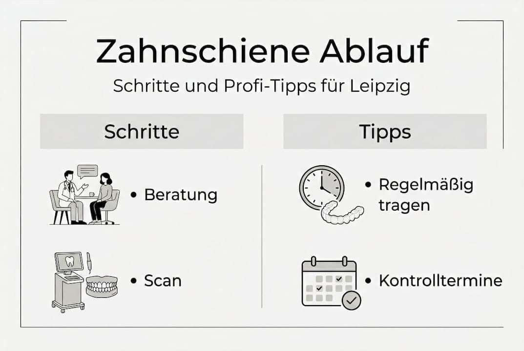 Infografik: So läuft eine Behandlung mit Zahnschienen ab – wichtige Schritte und praktische Tipps