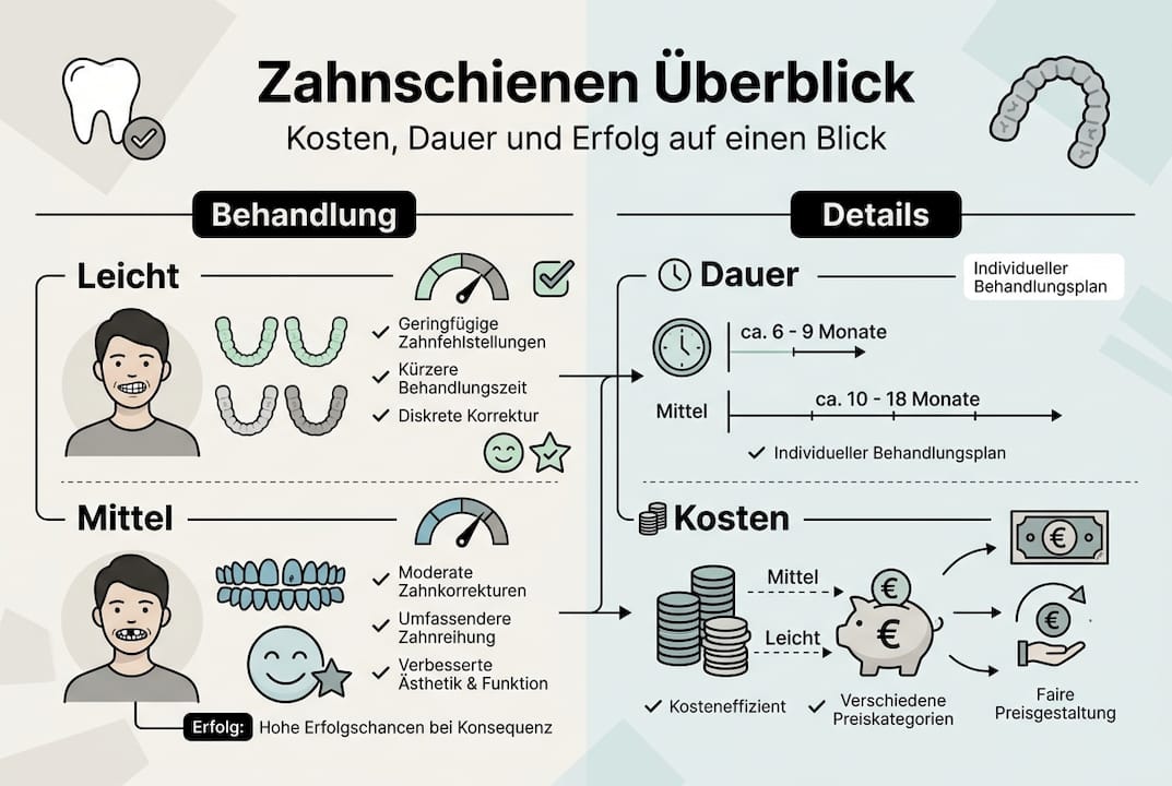 Infografik: Was kosten Zahnschienen und wie lange dauert die Behandlung?
