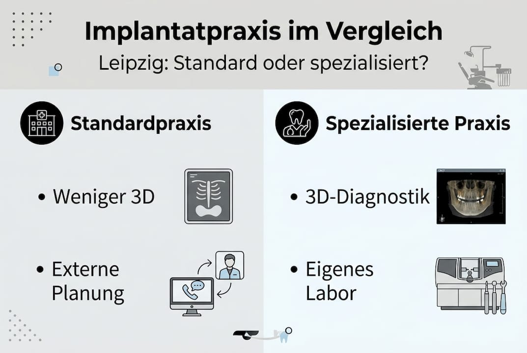 Vergleichende Infografik: So unterscheiden sich Implantat-Zentren in Leipzig