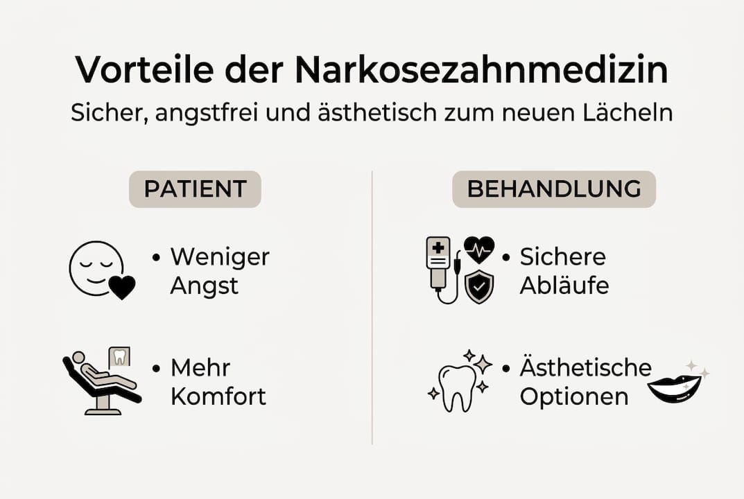 Grafische Übersicht: Die wichtigsten Vorteile der Zahnbehandlung unter Narkose auf einen Blick