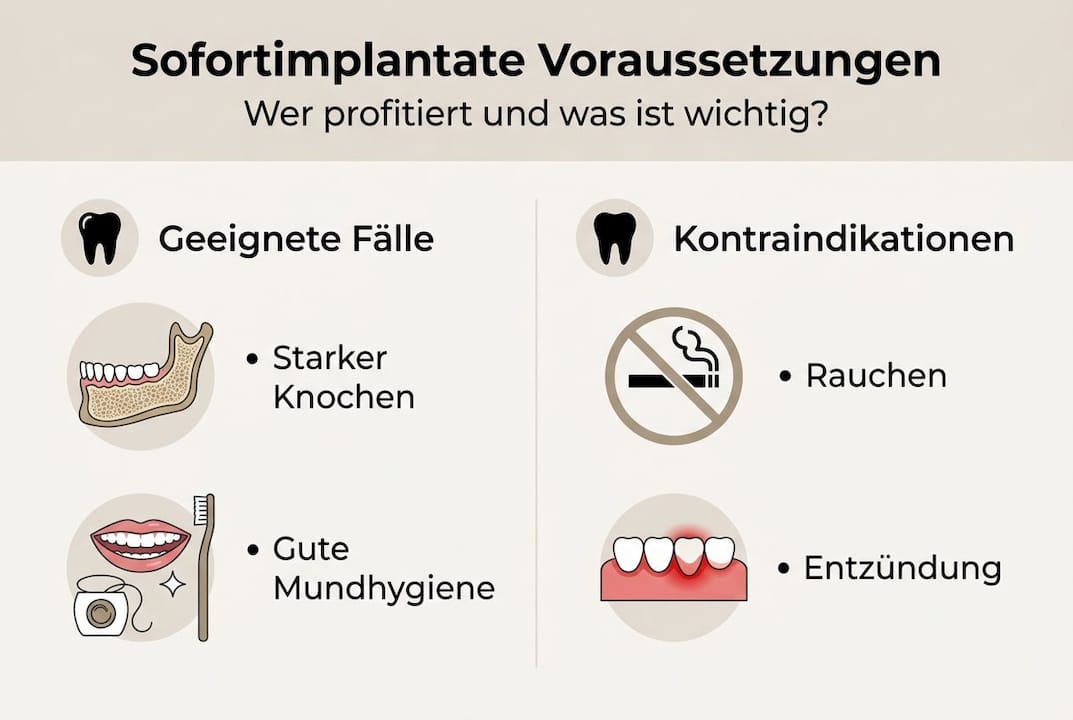 Infografik: Wann sind Sofortimplantate möglich? – Voraussetzungen auf einen Blick