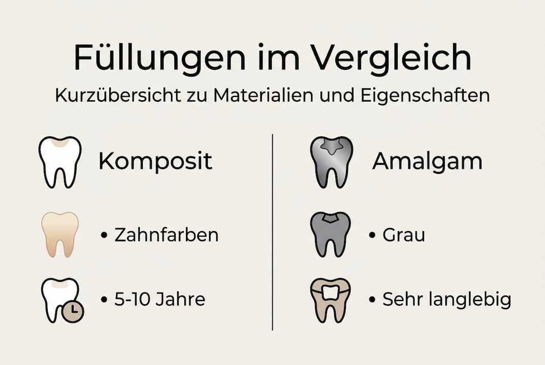 Vergleich der gängigsten Zahnfüllungen – eine übersichtliche Infografik