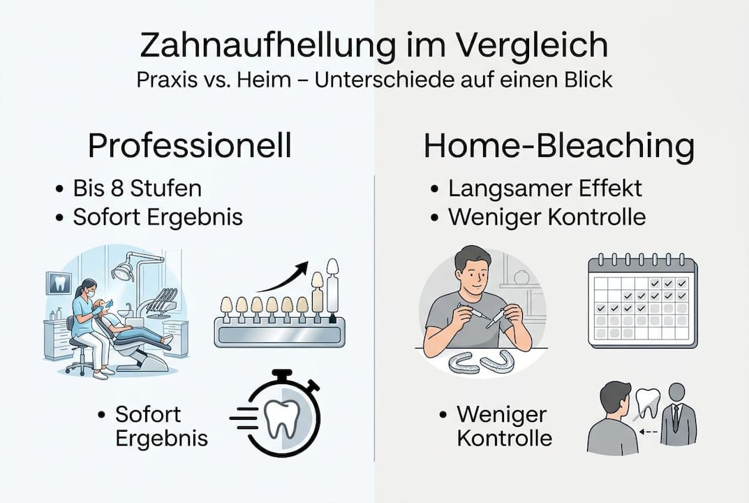 Infografik: Professionelle Zahnaufhellung im Vergleich zur Anwendung zu Hause