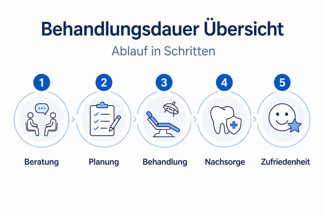 Schritt-für-Schritt-Übersicht einer Zahnbehandlung als Infografik