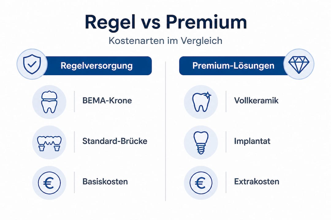 Grafik: Standardversorgung versus Premium-Optionen im direkten Vergleich