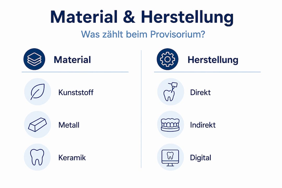 Übersichtsgrafik: Materialien und Fertigung von temporären Provisorien