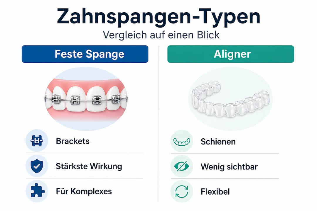 Infografik: Feste Zahnspange oder Aligner – ein Überblick im Vergleich