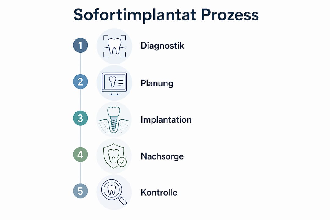 Grafische Übersicht: Der Ablauf einer Sofortimplantation Schritt für Schritt erklärt