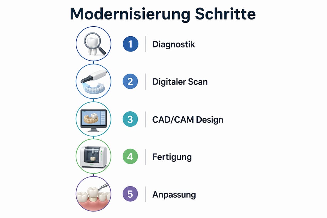 Infografik: So läuft die Modernisierung Ihres Zahnersatzes ab