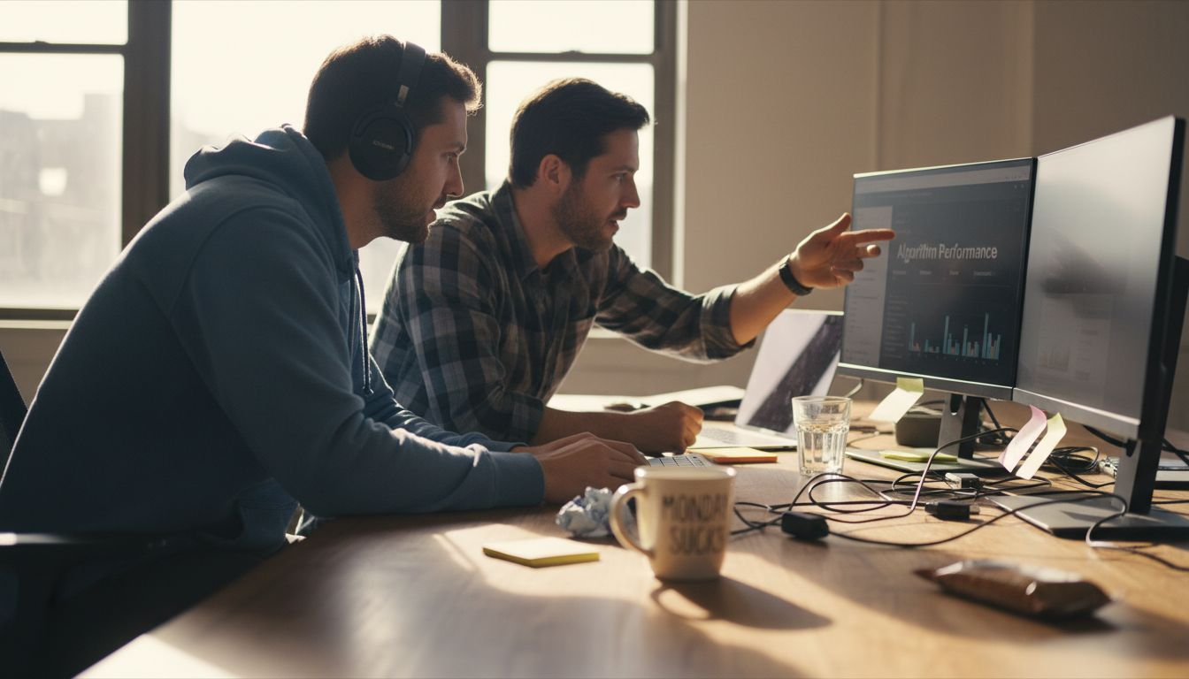 Team analyzing AI social media metrics