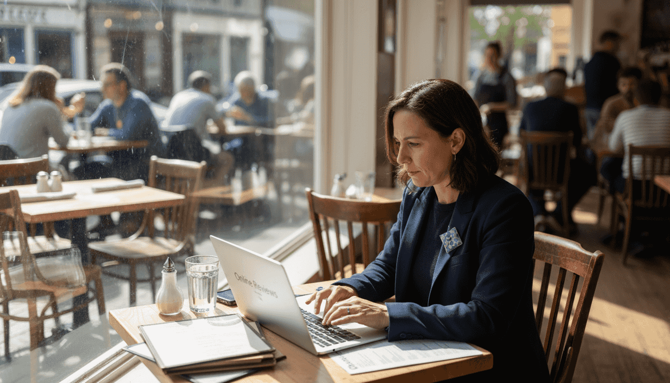 Manager replies to reviews in dining area