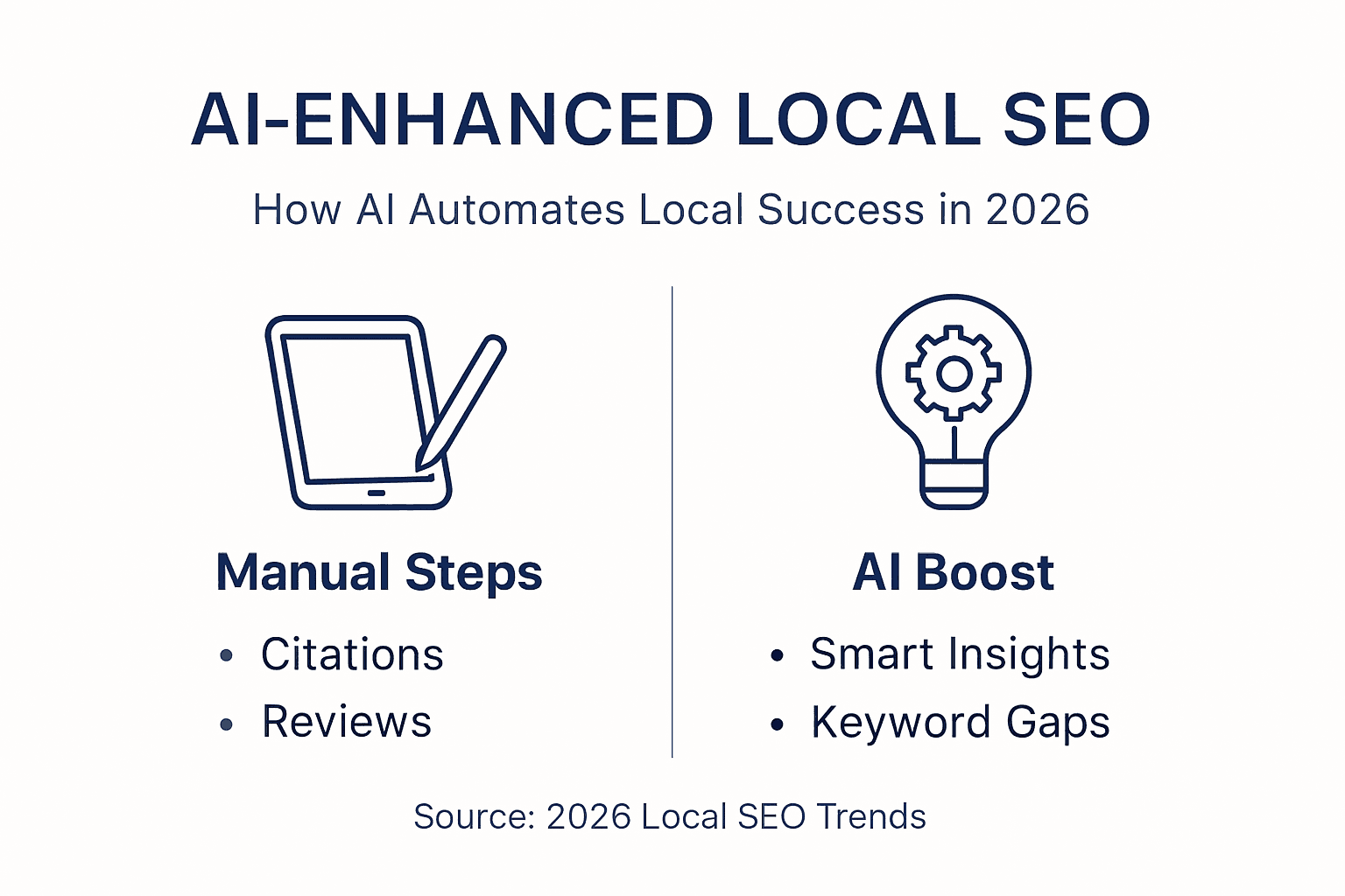 Infographic showing AI and manual local SEO steps