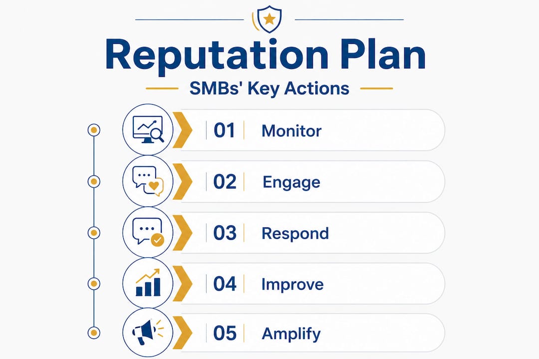 Infographic showing reputation management steps for SMBs