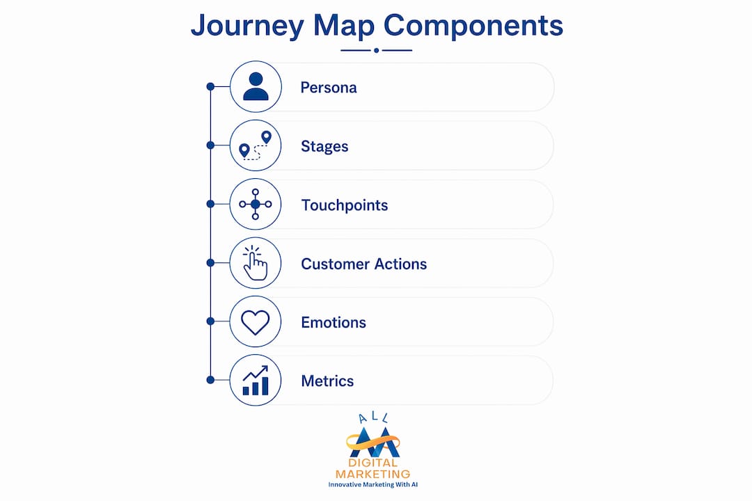 Infographic showing core components of customer journey maps