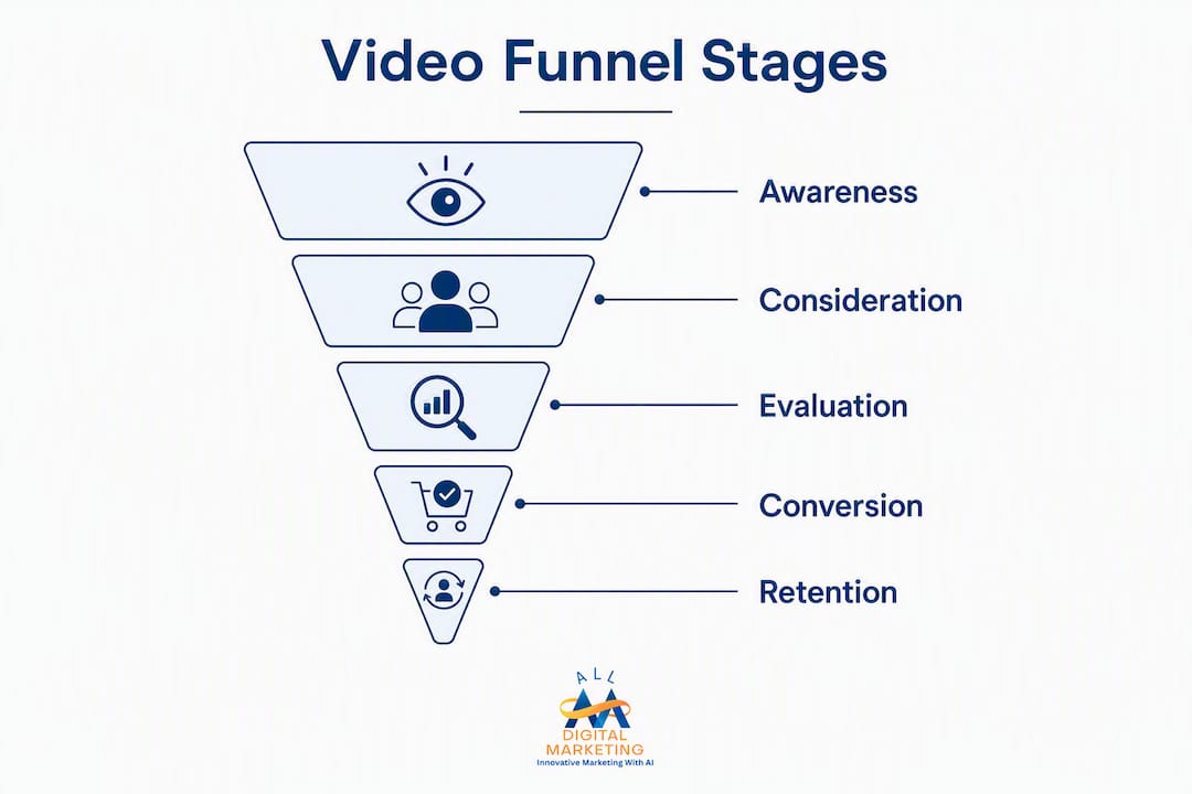 Infographic illustrating video marketing funnel stages