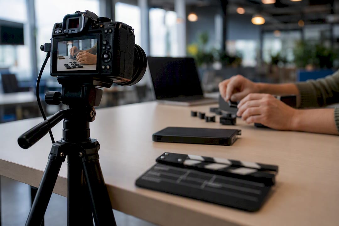 Video equipment recording product demonstration