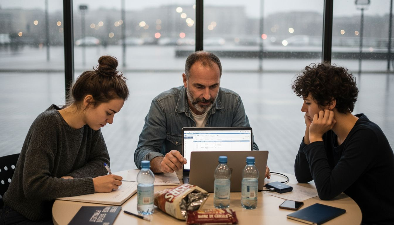 The team of a small or medium-sized business sits around a table in the office, working together on their projects.