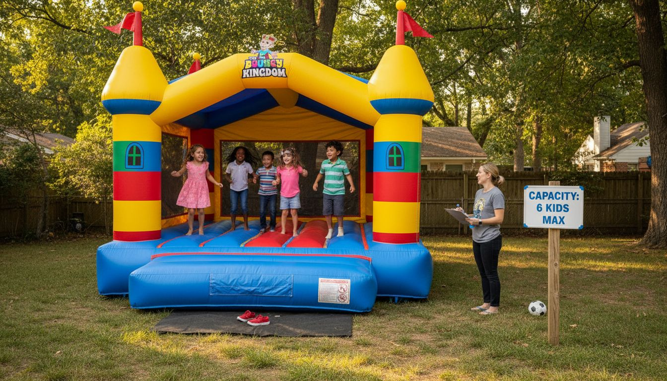 Children and adults at bounce house entrance