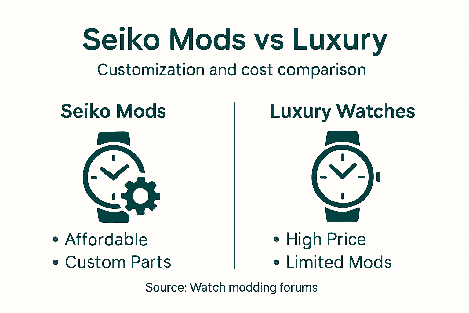 Infografica che confronta le mod Seiko e gli orologi di lusso